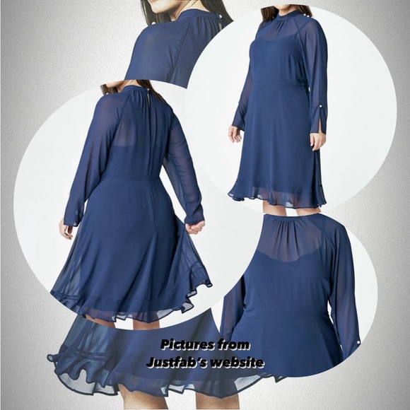 JustFab Dresses & Skirts - “JustFab” Navy Blue mock neck open slit dress